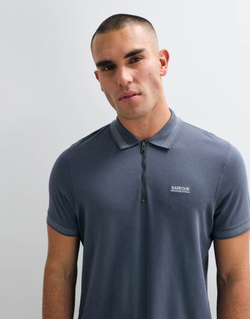 Barbour International short sleeve half zip polo shirt in washed charcoal, 2 of 5