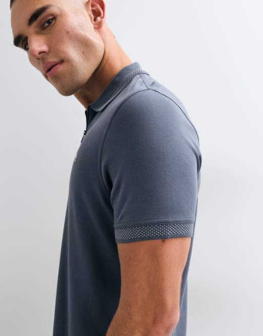 Barbour International short sleeve half zip polo shirt in washed charcoal, 4 of 5