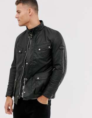 barbour international slim fit duke wax jacket in black