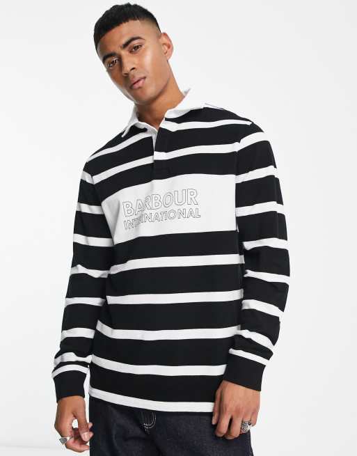 Barbour International Solar long sleeve stripe polo shirt in black | ASOS