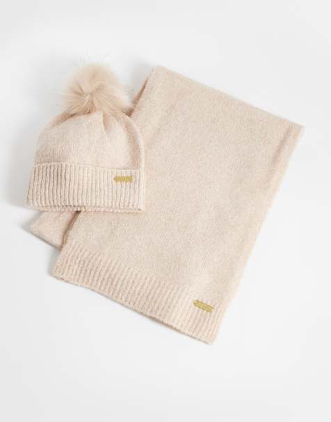 Barbour International Sparkle acrylic knitted pom pom beanie and scarf gift set in pink - view 1