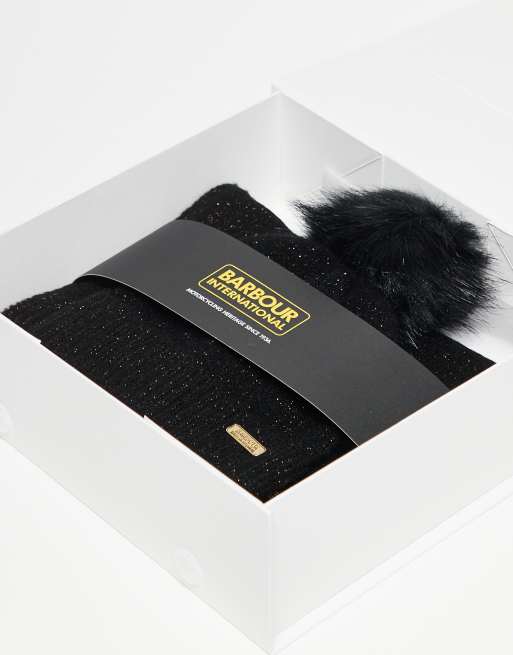 Barbour International Sparkle beanie & scarf gift set in black , 3 of 3
