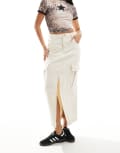 [Barbour International] Barbour International split front denim cargo midi skirt in ecru-White 10 Pebble