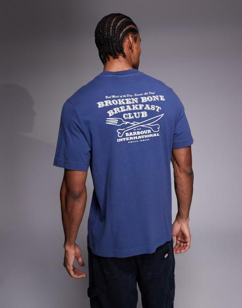 Barbour International – Staithes – Blå t-shirt med grafisk logga och tryck baktill - view 1