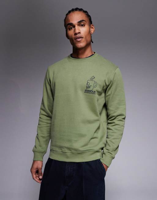 Barbour International Staithes graphic logo sweatshirt with back print in green, 3 of 5