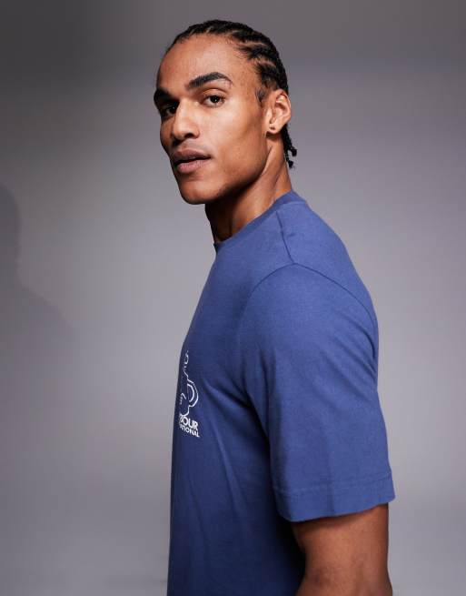 Barbour International Staithes graphic logo t-shirt with back print in blue, 4 of 5