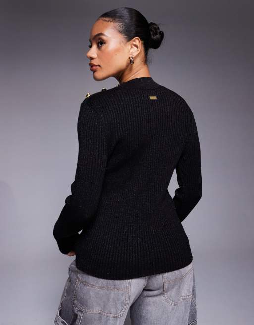 Barbour International Stella knitted rib jumper in black , 4 of 4