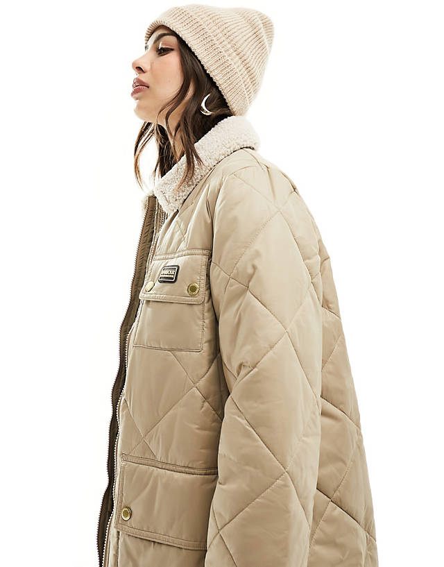 Barbour International - supanova long quilted collared jacket in beige