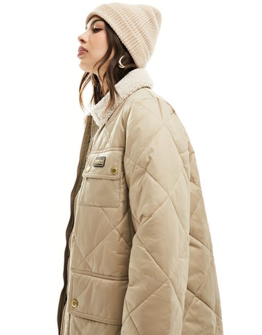 Barbour International Supanova long quilted collared ONLY jacket in beige