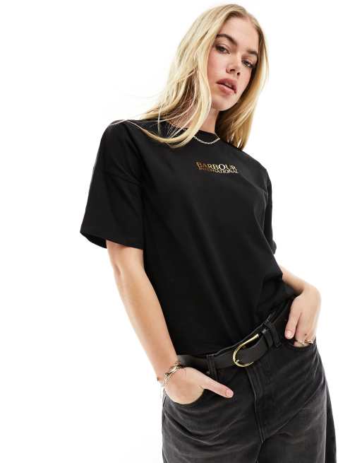 Barbour – International – Svart t-shirt i oversize med logga