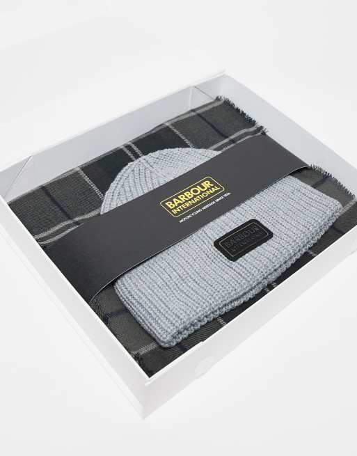 Barbour International Sweeper beanie & scarf gift set in grey