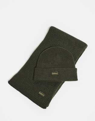 Barbour International Barbour International sweeper legacy beanie & scarf gift set in sage-Green