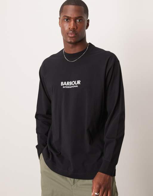 Barbour International - T-shirt a maniche lunghe nera con stampa di mappa