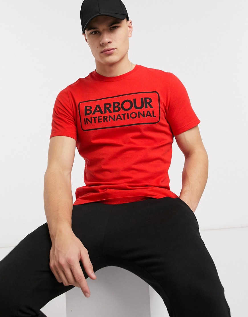 Barbour International - T-shirt basic con logo grande rossa-Rosso