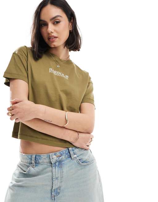 Barbour International - T-shirt corta verde con logo