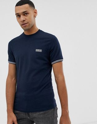Barbour International - T-shirt met gekleurd randje aan de mouwen in marineblauw
