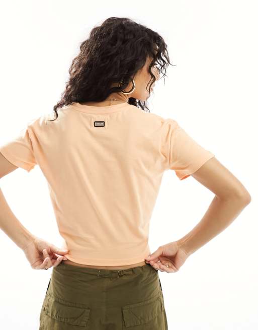 Barbour International - T-shirt met gestrikte voorkant in perzikkleur, 2 van 4