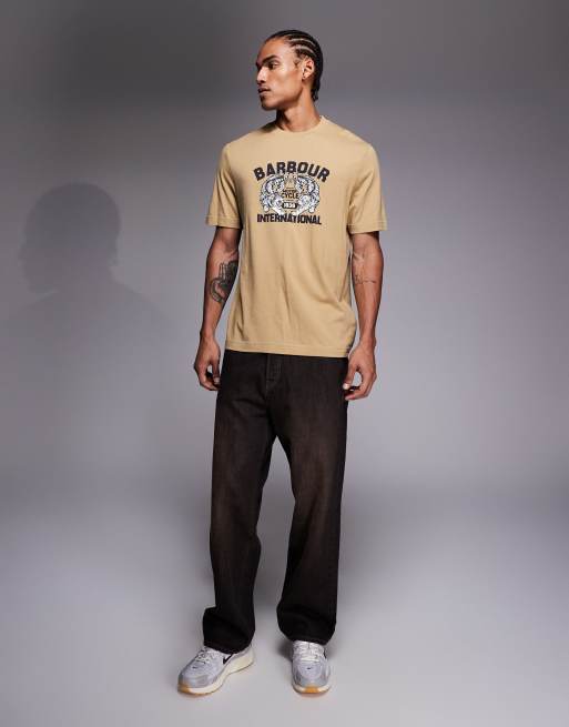 Barbour International Talisman graphic logo t-shirt in beige, 2 of 5