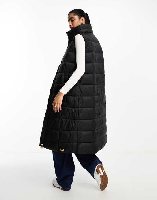 Barbour International Thompson long quilted zip up vest in black, 2 of 4