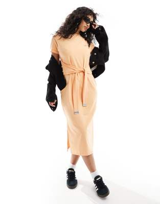 Barbour Barbour International tie front midi dress in peach-Orange
