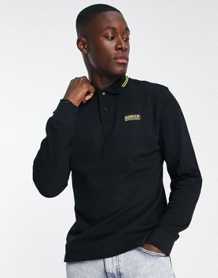 Barbour International tipped collar long sleeve polo shirt in black