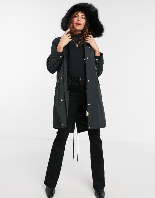 Barbour International Touchdown long parka coat in black