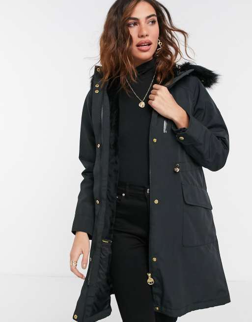 Barbour international touchdown long 2024 parka coat in black