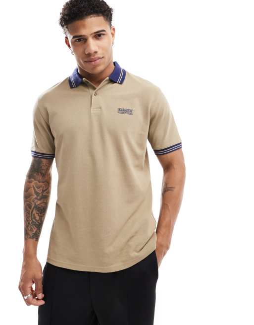 Barbour International - Tracker - Polo color pietra con bordi a contrasto