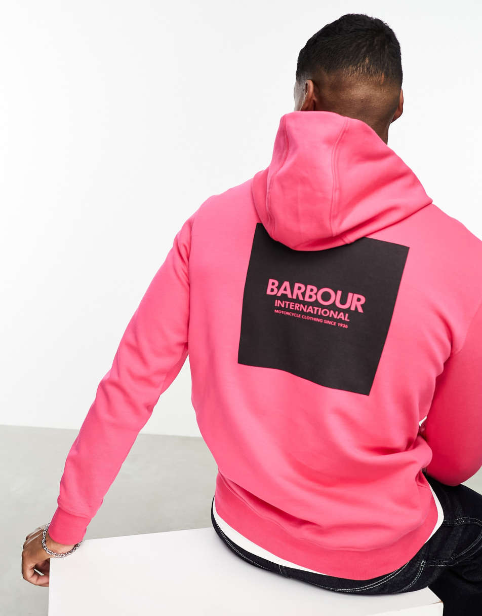 Barbour International Transfer drawstring hoodie with back print in bright  pink