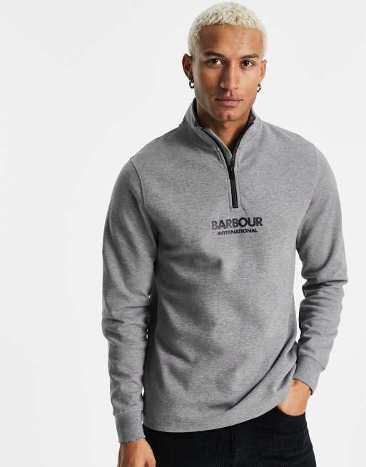 Barbour International Transmission half zip sweatshirt with chest contrast logo in grey