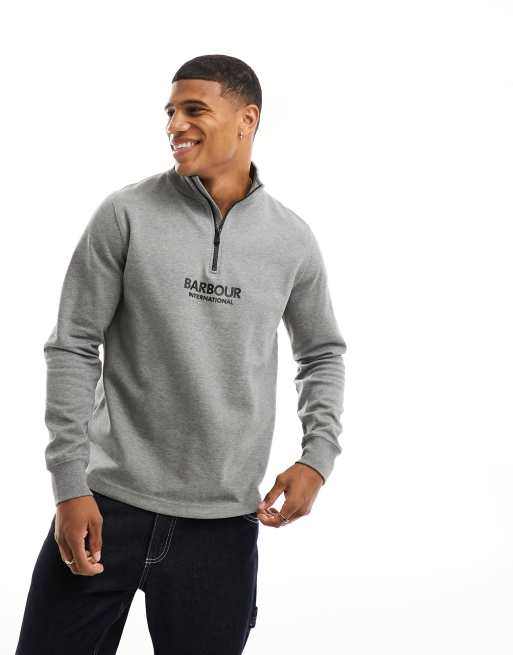 Barbour International – Transmission – Sweatshirt in Grau mit kurzem Reißverschluss