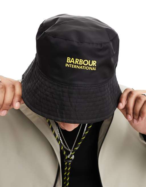 Barbour International unisex reversible bucket hat in black/yellow, 2 of 4