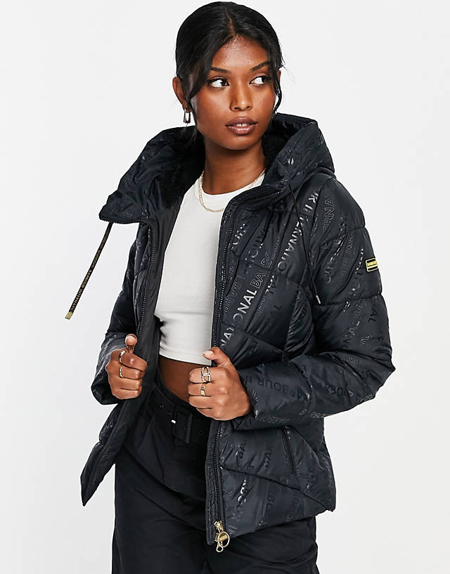 Barbour International - valle quilted coat with hood in black