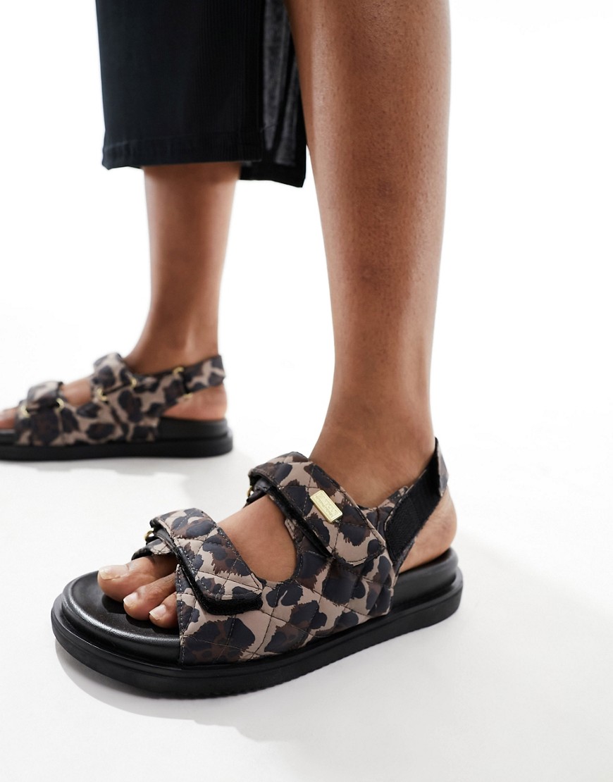 Barbour International velcro strap sandals in leoaprd print-Brown