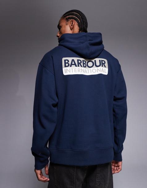 Barbour International – Wendell – Oversize-Kapuzenpullover in Marineblau mit Logo und Rückenprint - view 1