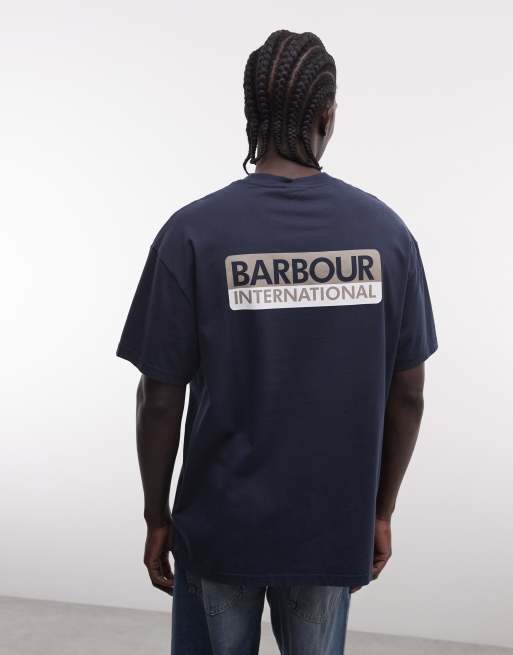 Barbour International - Wendell - T-Shirt oversize blu navy con logo e stampa sul retro, 4 di 5