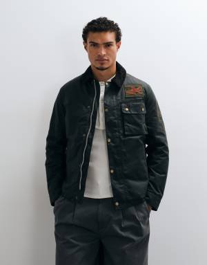 Barbour International Workers badge wax jacket in sage green