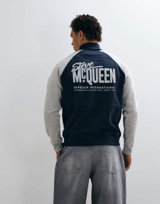 Barbour International x Steve McQueen Kenny half zip raglan sweatshirt in navy/grey, 3 of 5