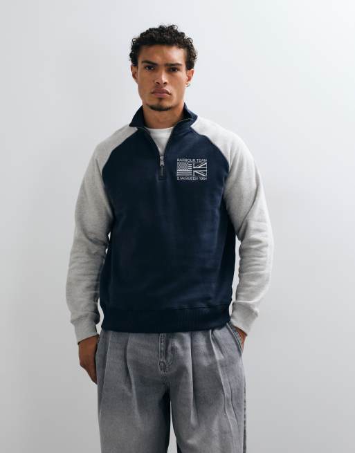 Barbour International x Steve McQueen Kenny half zip ragland sweatshirt in navy/grey, 2 of 5