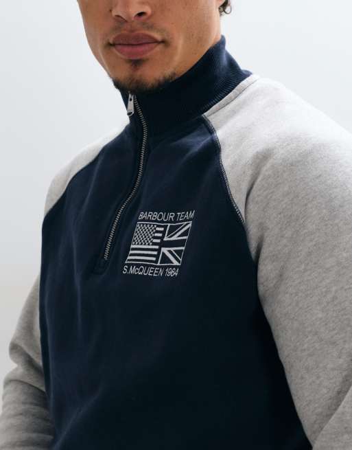 Barbour International x Steve McQueen Kenny half zip ragland sweatshirt in navy/grey, 4 of 5