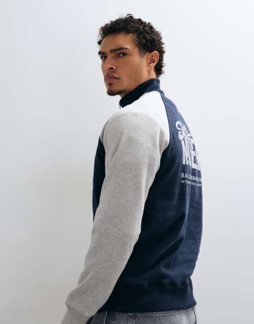 Barbour International x Steve McQueen Kenny half zip ragland sweatshirt in navy/grey, 5 of 5