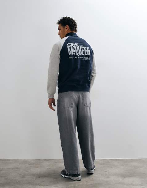 Barbour International x Steve McQueen Kenny sweatshirt med halv lynlås og raglanærmer i navy/grå - view 1