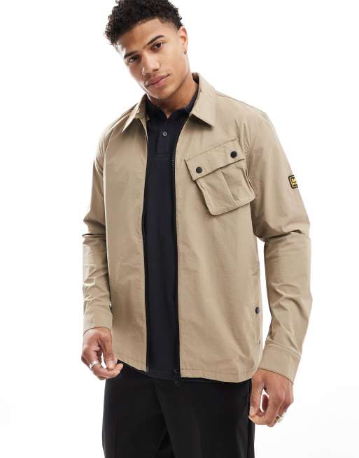 Barbour International zip up nylon shacket in stone