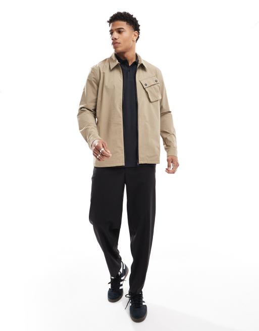 Barbour International zip up nylon shacket in stone | ASOS