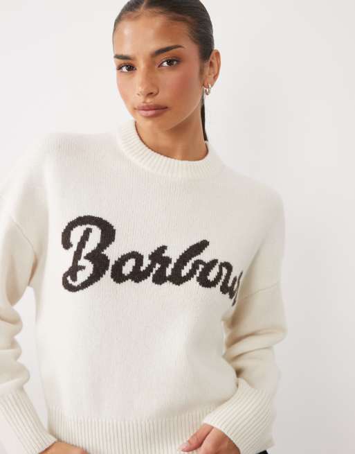 Barbour Ivybridge logo knitted jumper in ecru, 2 of 4