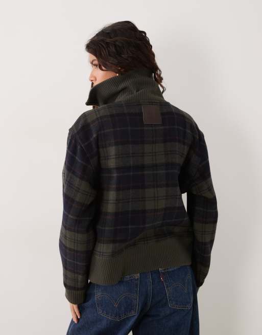 Barbour Ivybridge tartan check zip through jacket in navy/green, 4 of 4