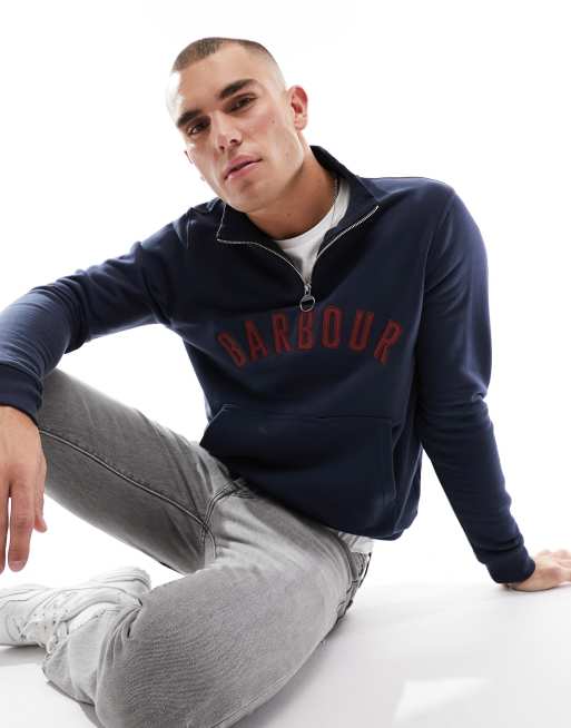 Barbour - John - Felpa con zip corta blu navy con logo
