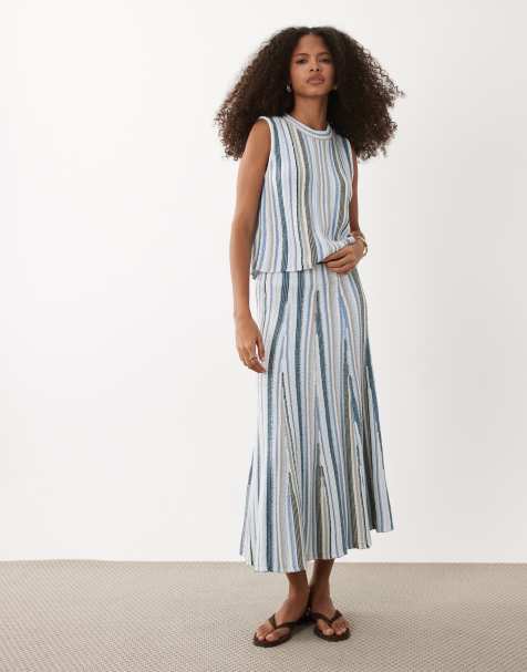 Barbour Josie co-ord textured knitted maxi skirt in blue stripe - view 1