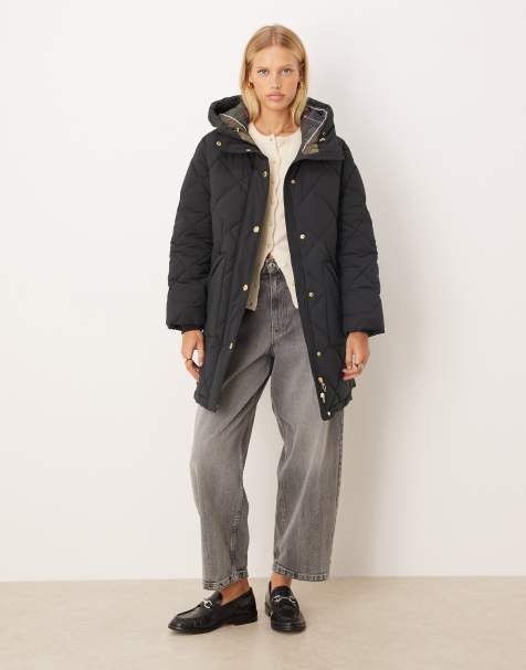 Barbour Kailyn puffer jacket in black with tartan lining - view 1