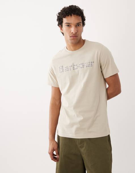 Barbour Kilnwick tartan check logo t-shirt in beige